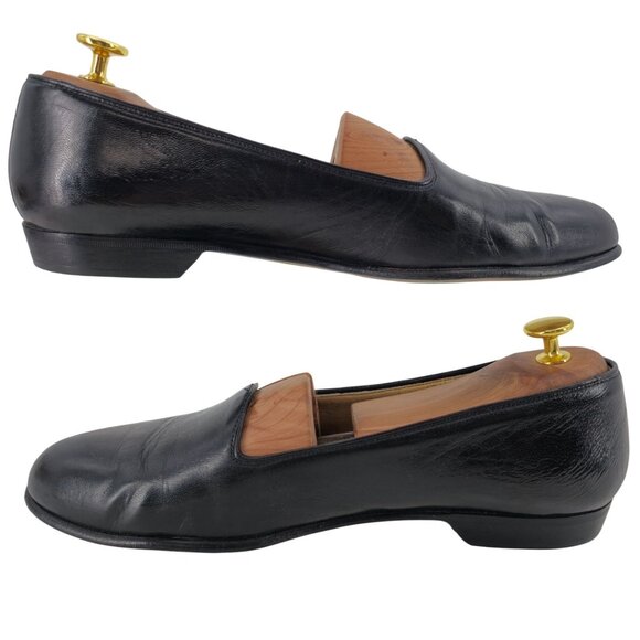 Vintage Bragano Cole Haan Men 10 Italy Black Calfskin Leather Dress Shoe Loafers - Picture 7 of 11